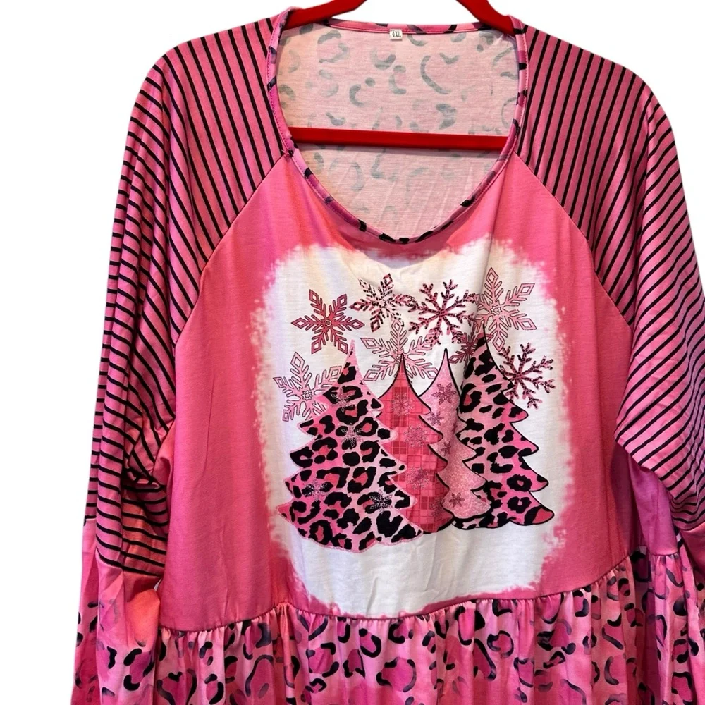Pink Leopard Christmas Tree Dress 4X | Cozy Holiday Vibes NWOT - Picture 6 of 15